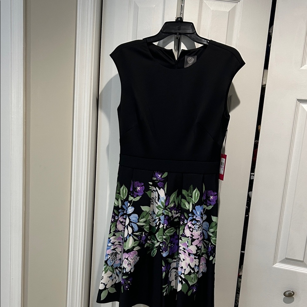 Vince Camuto Black Floral Midi Dress